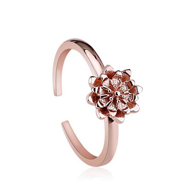 Egyszerű tervezésű virág alakú nyitott ezüst gyűrű