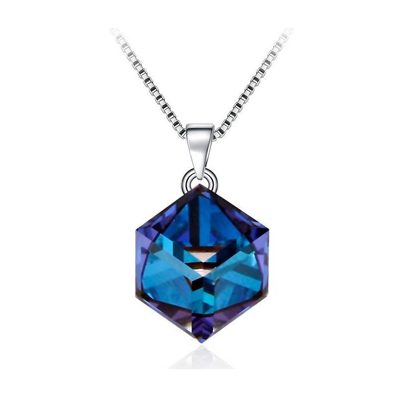 Kiváló minőségű kék színű kristály kocka medál nyaklánc