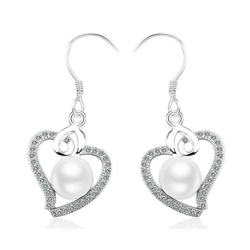 Gyönyörű gyöngy szív alakú divatos ezüst fülbevaló