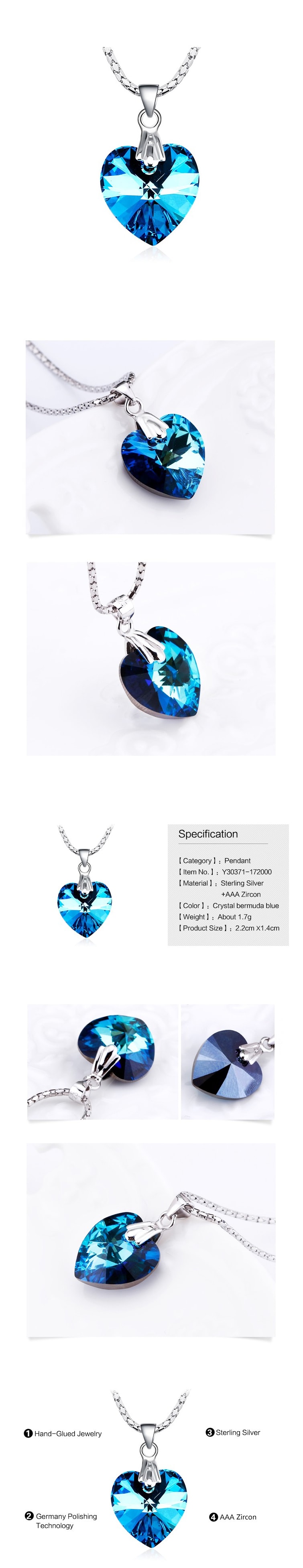 Kék szív alakú ezüst medál nyaklánchoz